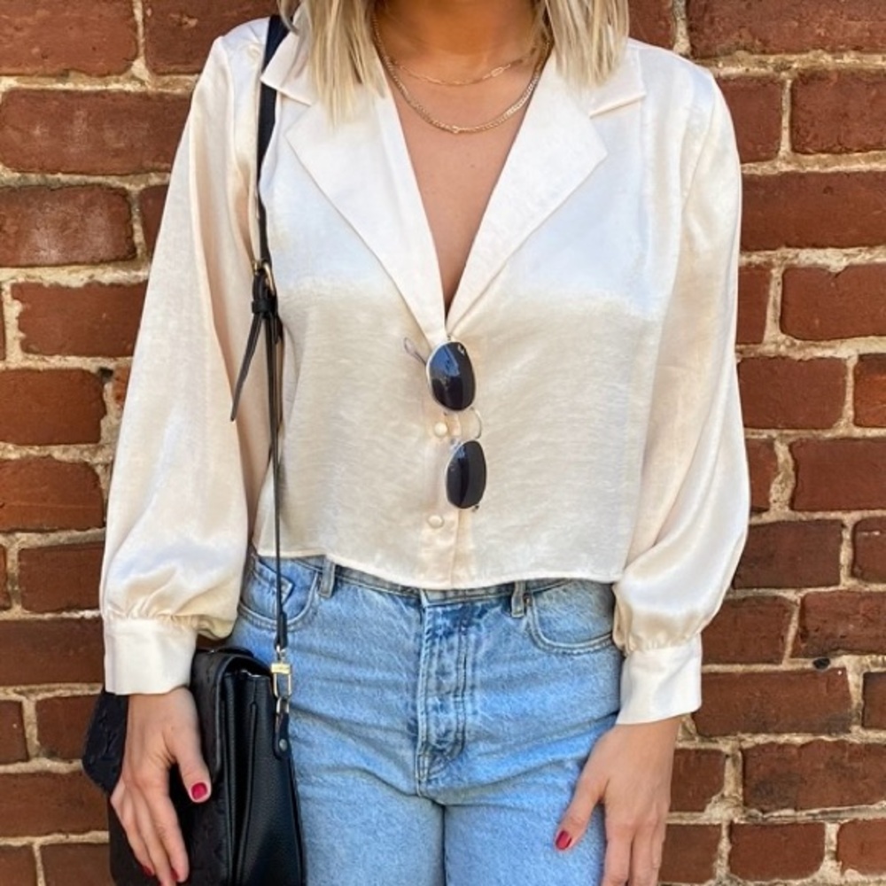 Champagne/pink shimmer cropped blouse